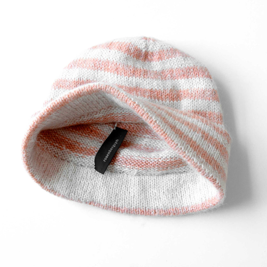 Hue, stribet i rosa og natur, på bord logo detalje indeni, RosenbergCph