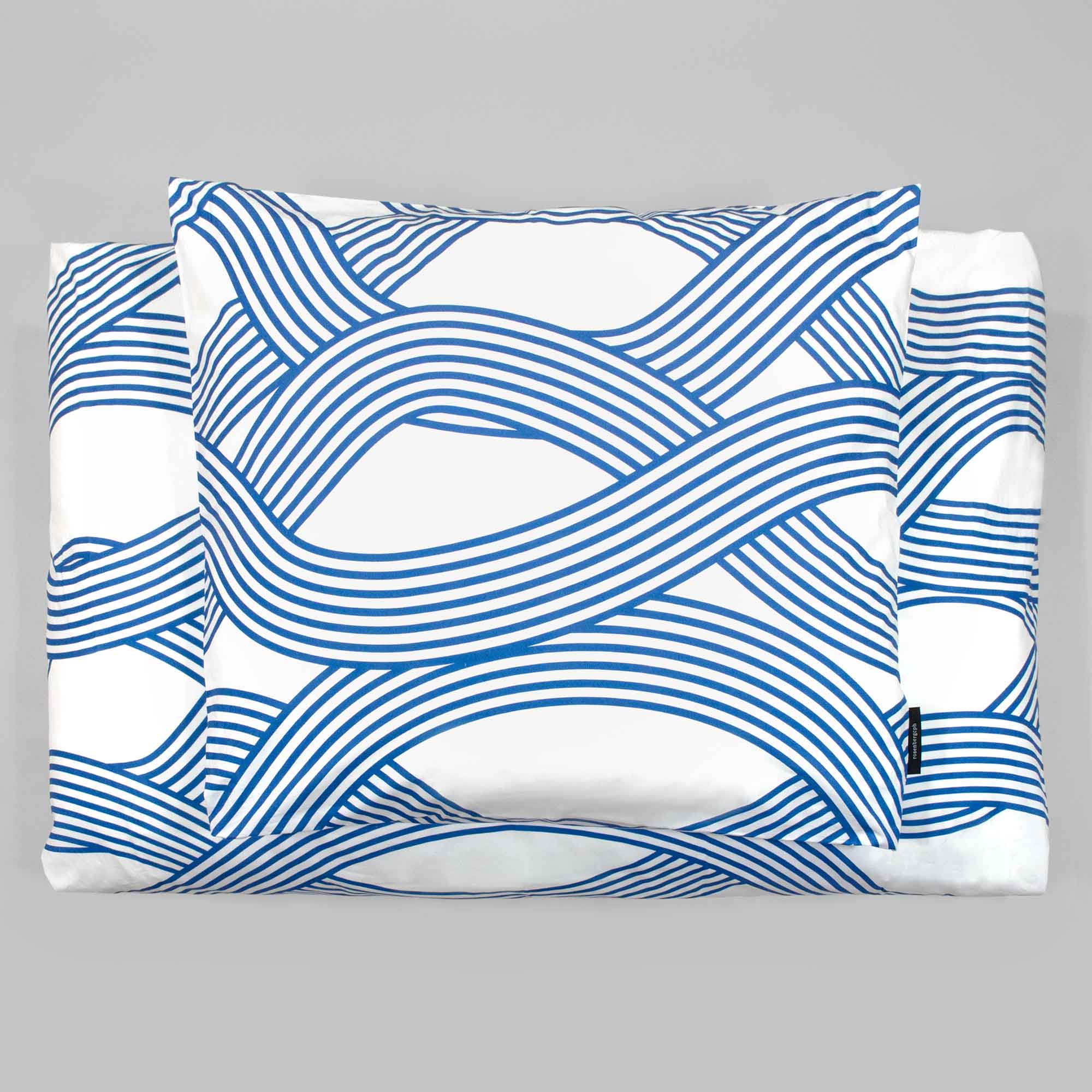 Sengetøj, økologisk bomuld, Ocean blå mønster, foldet bunke, RosenbergCph