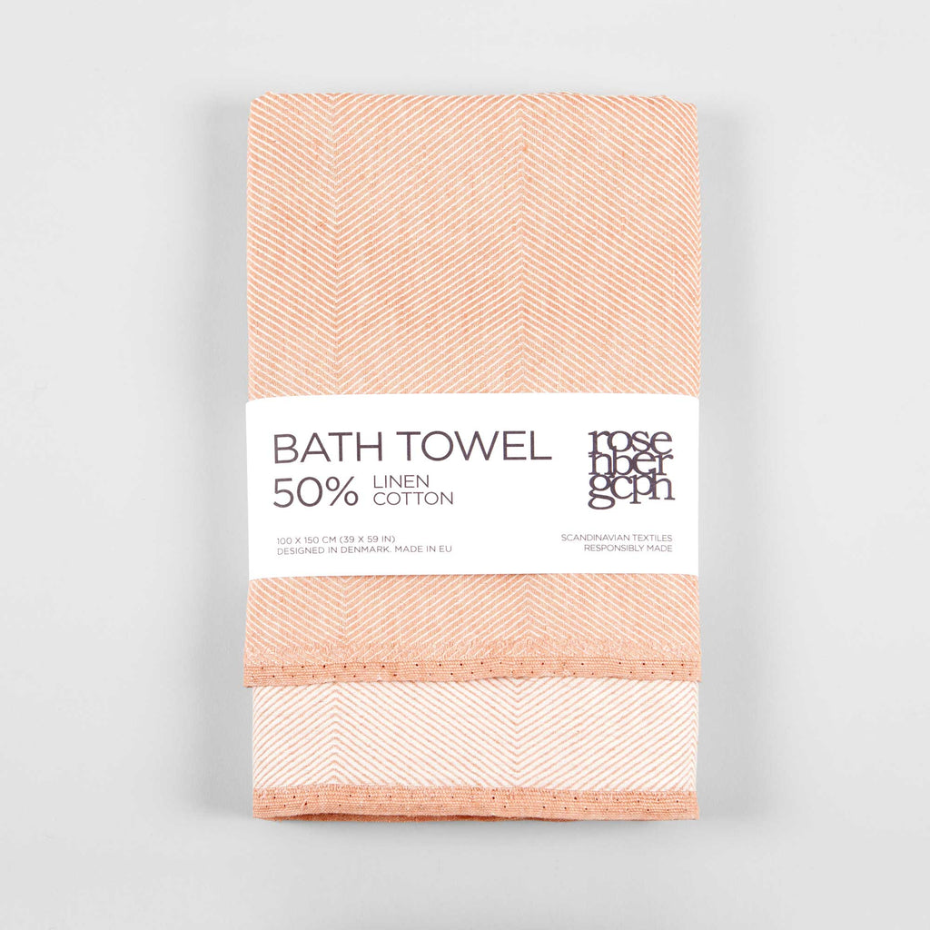 Badehåndklæde, koral hør og bomuld, foldet med banderole, RosenbergCph