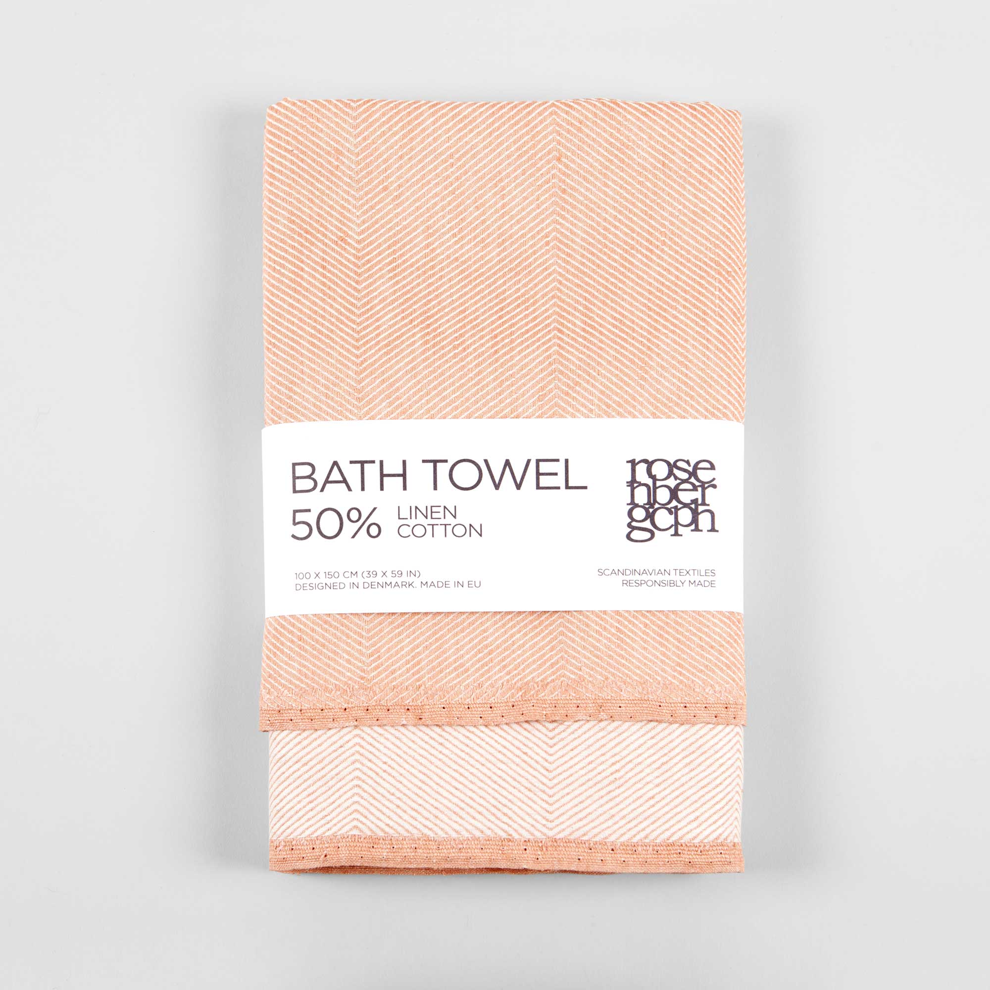 Badehåndklæde, koral hør og bomuld, foldet med banderole, RosenbergCph