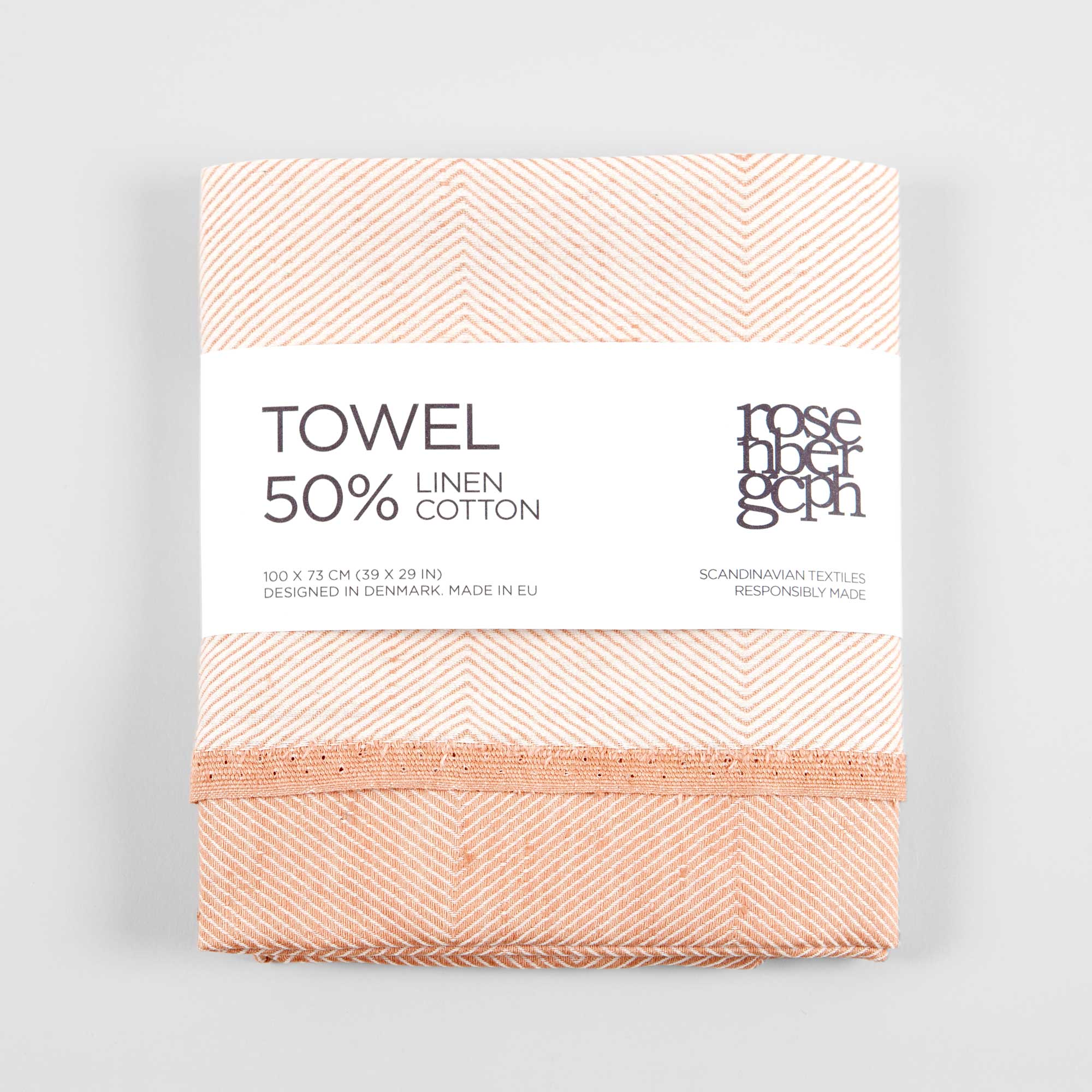 Håndklæde, koral hør og bomuld, foldet med banderole, RosenbergCph