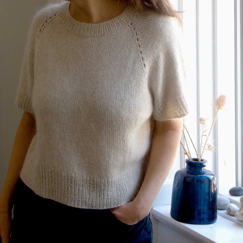 Bluse, håndstrikket silke/mohair, på model, RosenbergCph