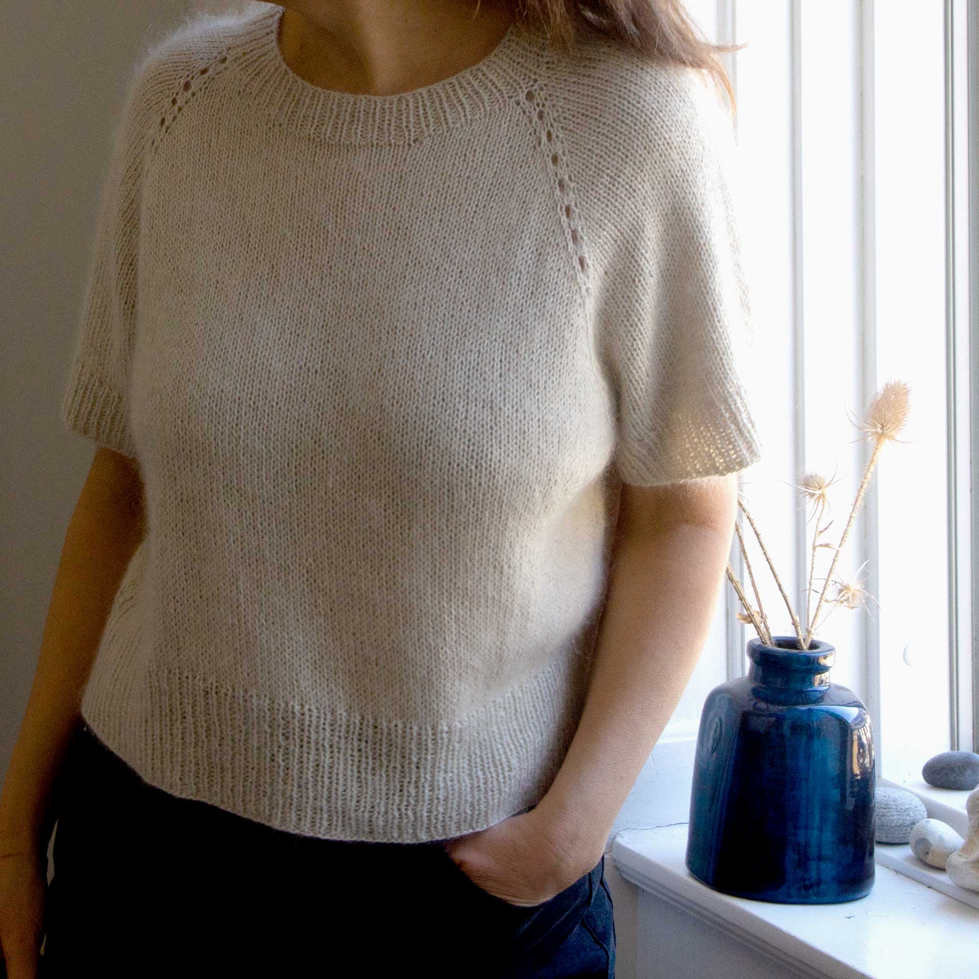 Bluse, håndstrikket silke/mohair, på model, RosenbergCph