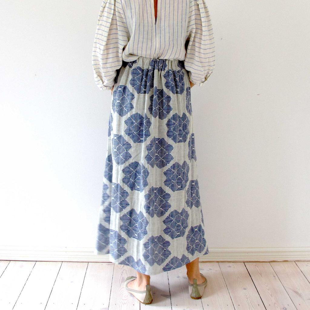 Linen skirt - blue desert rose