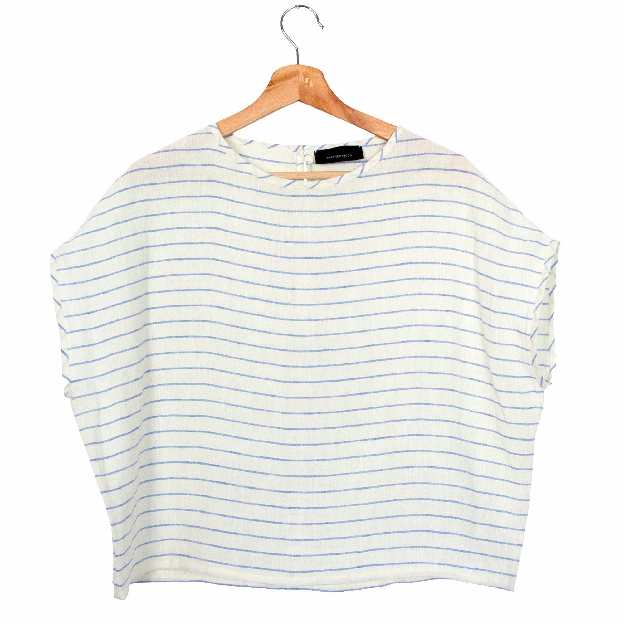 Hør-top med himmelblå striber, på bøjle set forfra, RosenbergCph