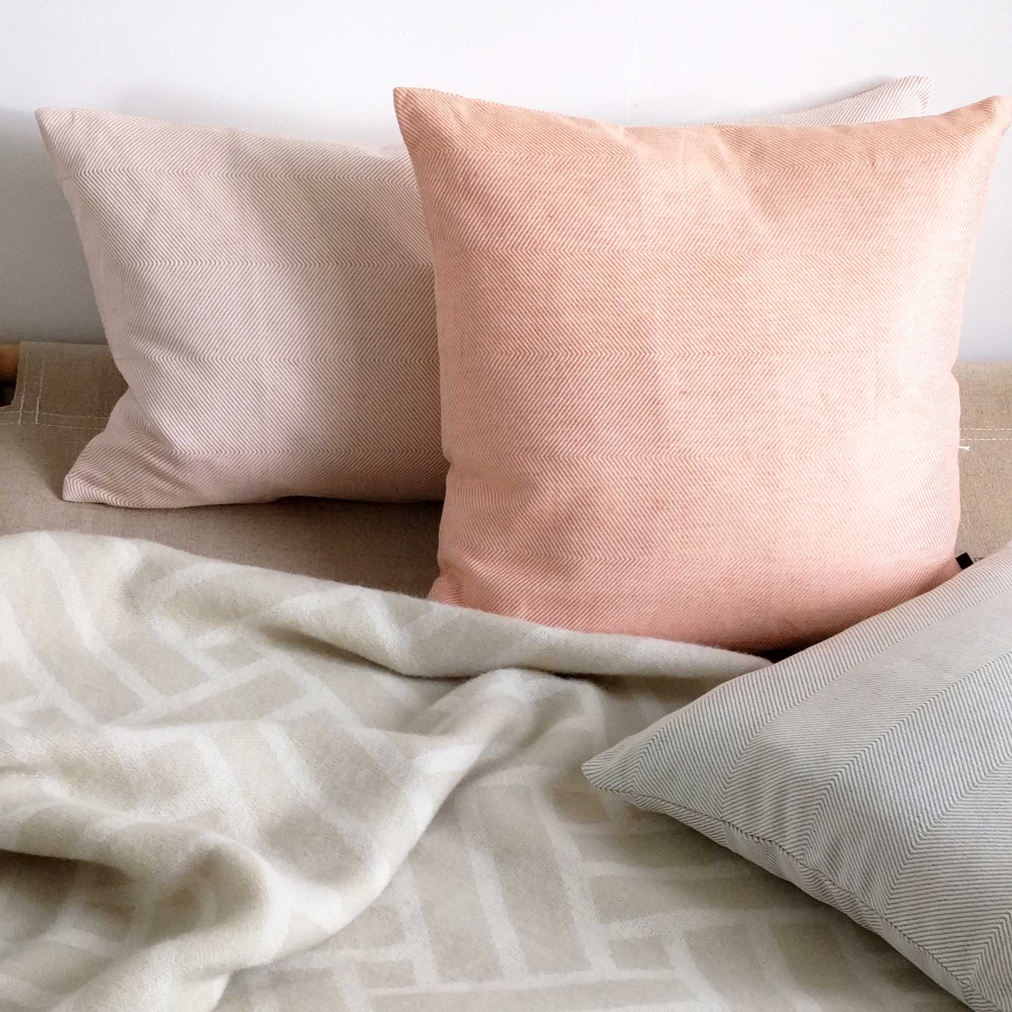 Coral linen/cotton cushions. Design by Anne Rosenberg, RosenbergCph