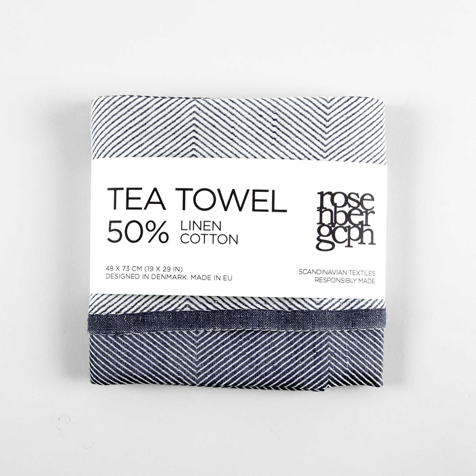 Tea towel, indigo, linen/cotton, design by Anne Rosenberg, RosenbergCph