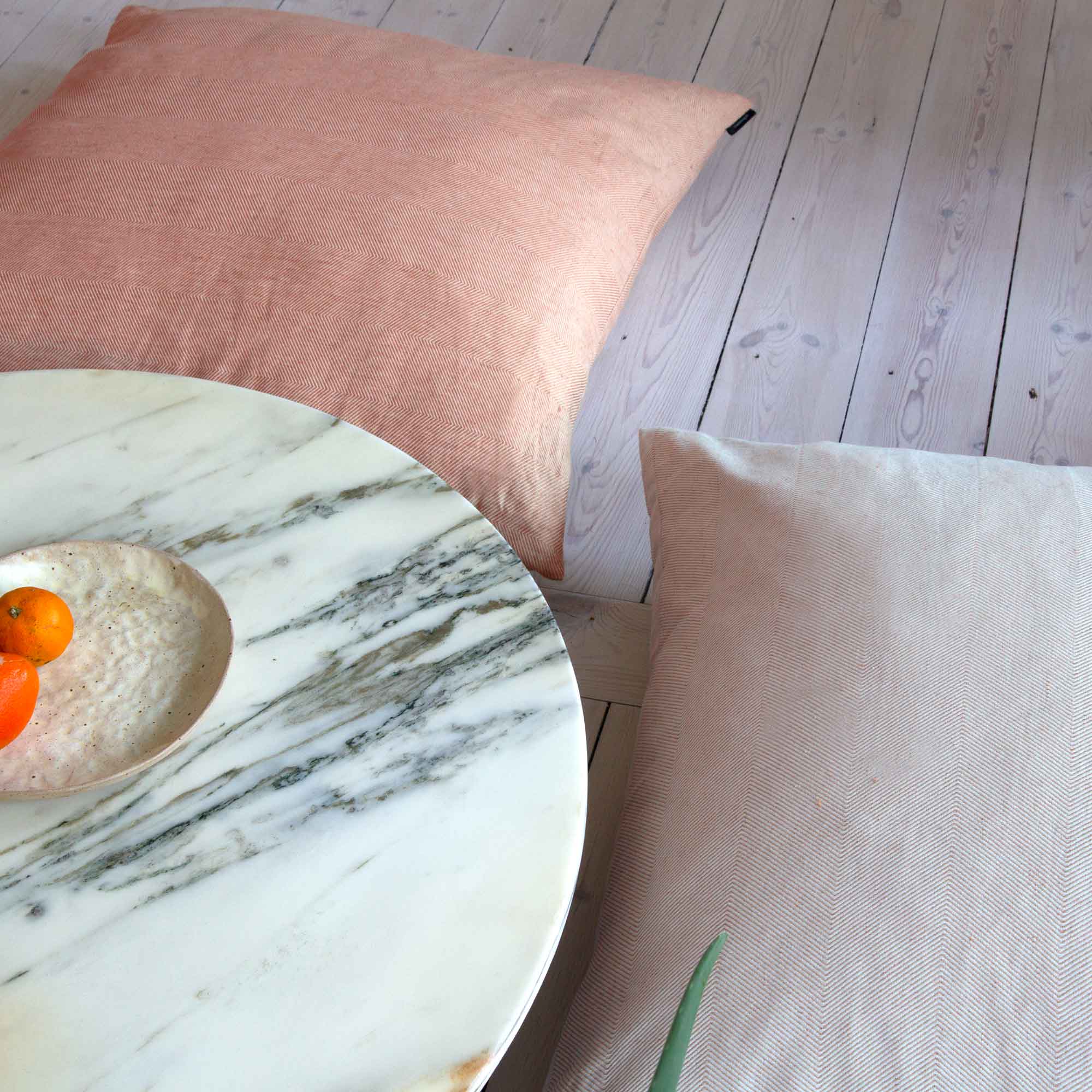 80x80 cm floor cushion linen/cotton Coral herringbone weave, design by Anne Rosenberg, RosenbergCph