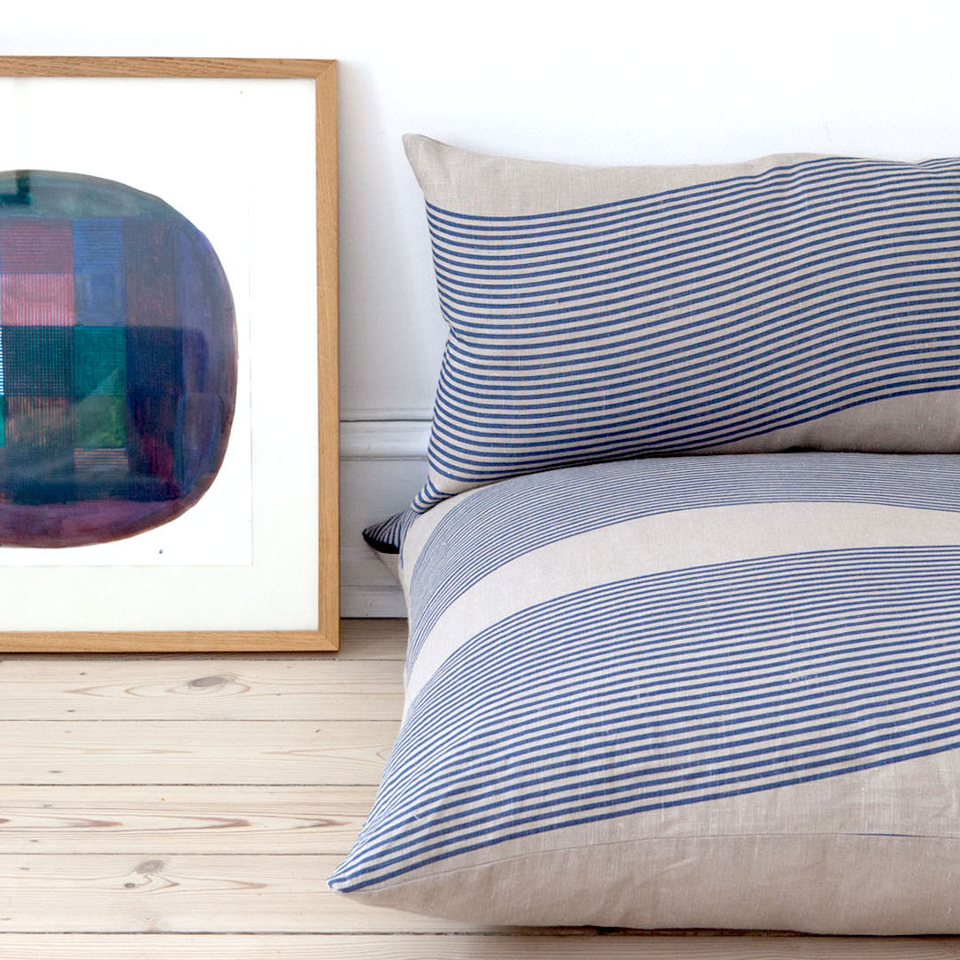 Floor cushion, River blue, 100 % linen, design by Anne Rosenberg, RosenbergCph