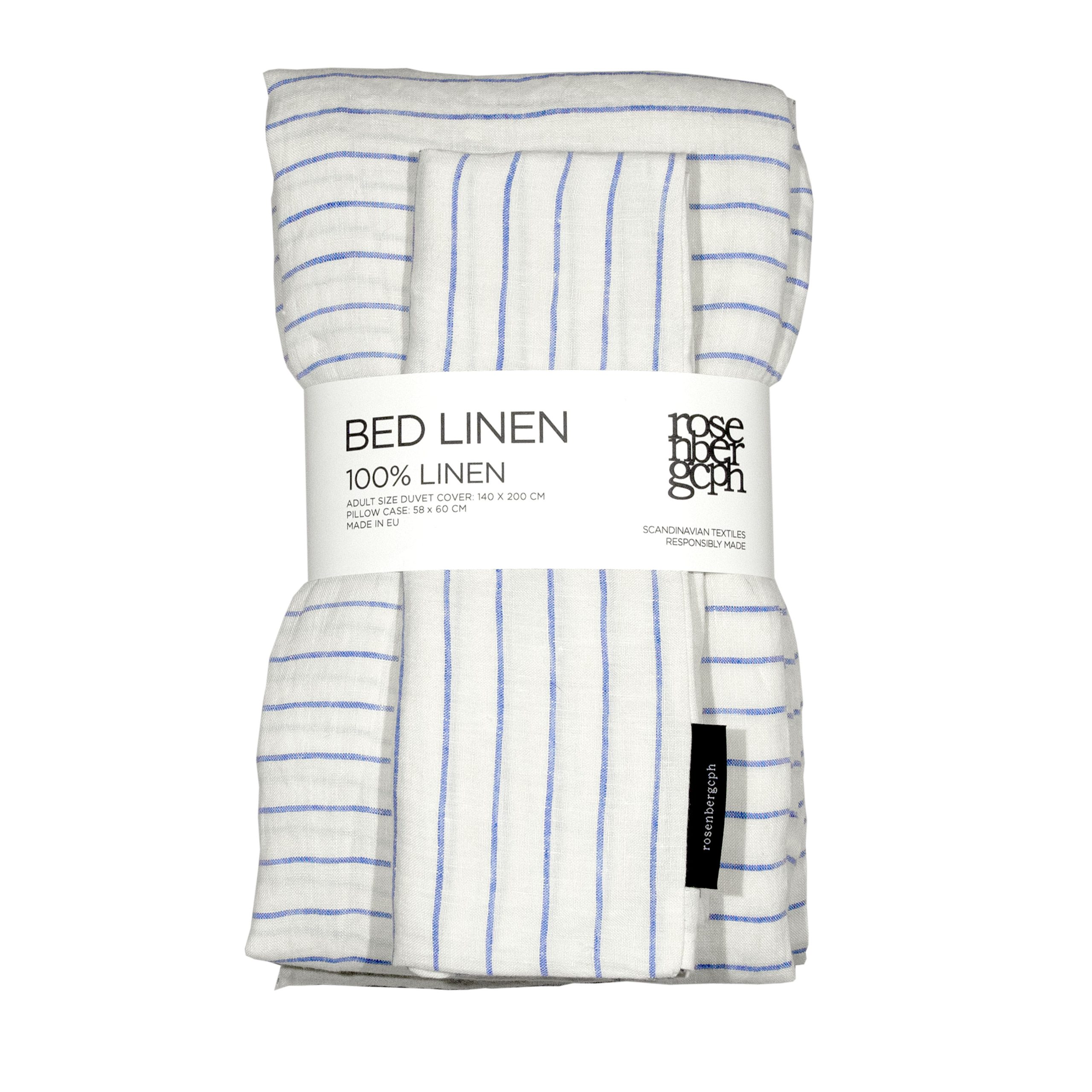 Stribeblåt 100% hør sengetøj, designet af Anne Rosenberg, RosenbergCph