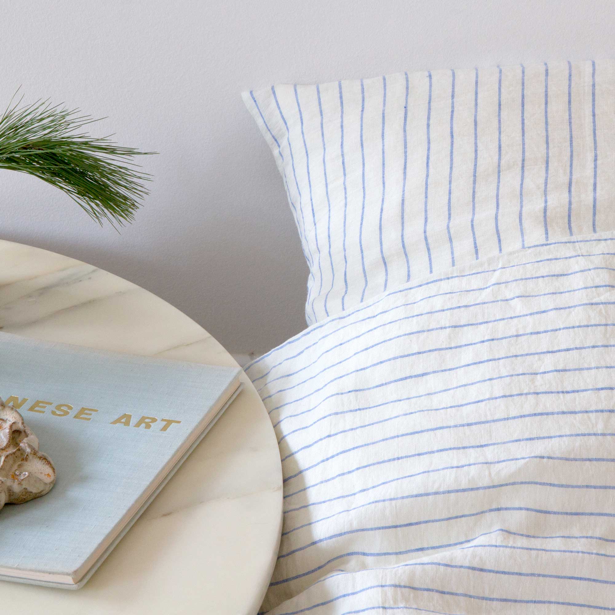 Stripe blue 100% linen bed linen, designed by Anne Rosenberg, RosenbergCph