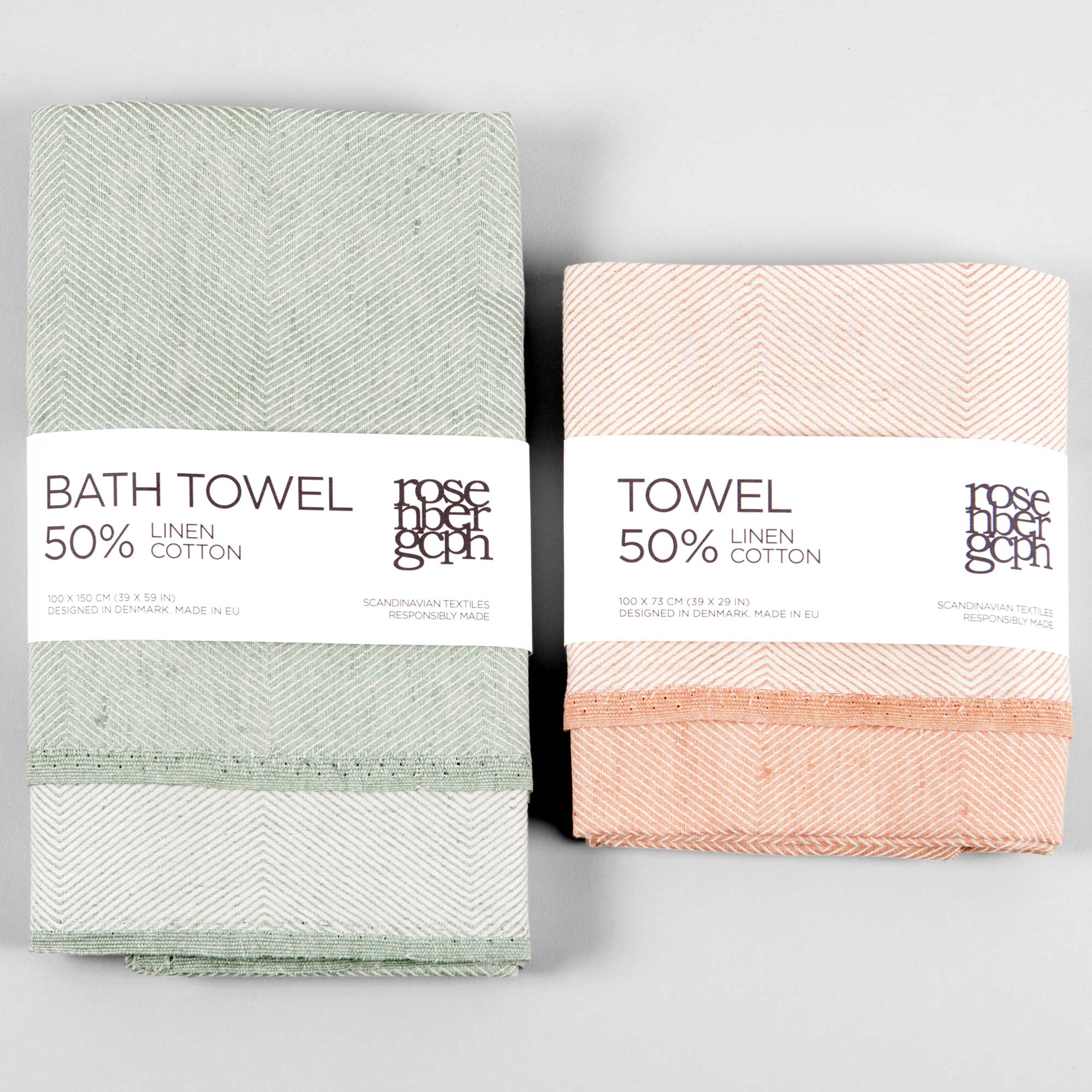 Badehåndklæde og håndklæde i grønt og koral