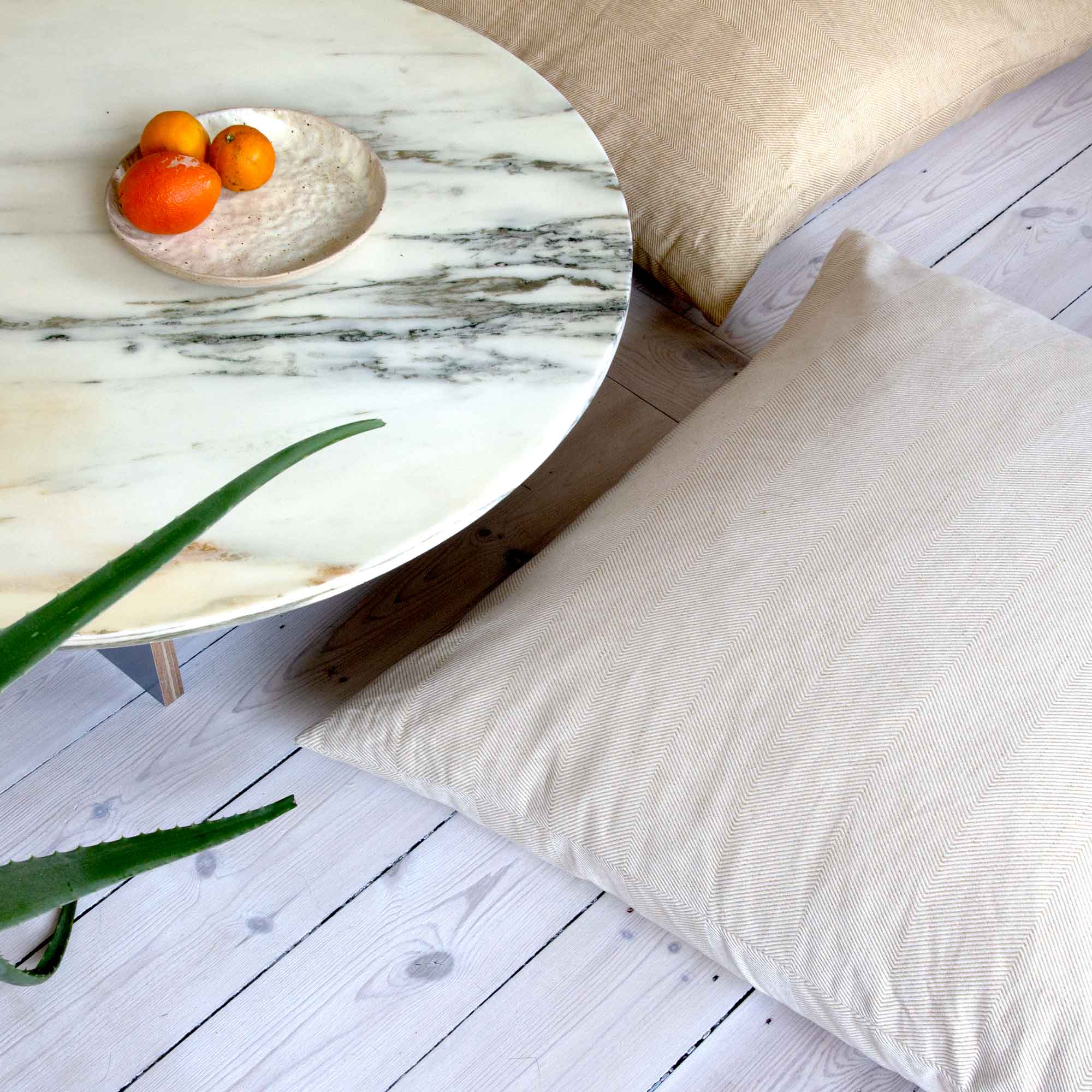 Floor cushion cover linen/cotton light hay yellow design by Anne Rosenberg, RosenbergCph