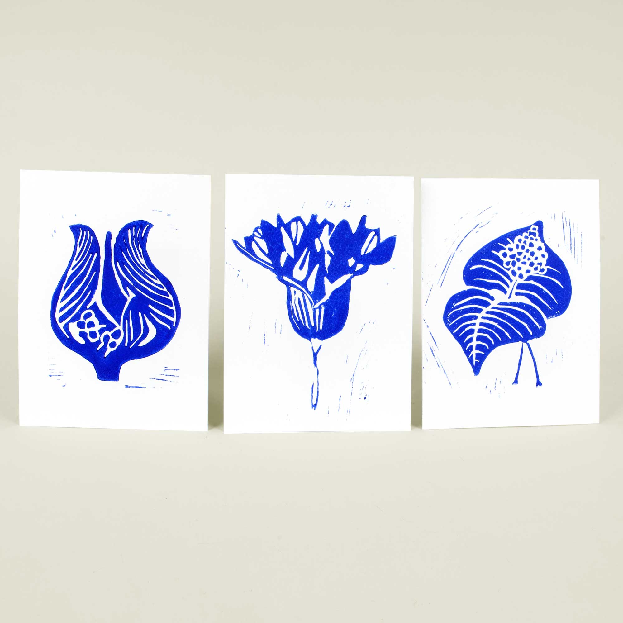 Håndtrykte linocut lykønskningskort - blå serie, linocut af Anne Rosenberg, RosenbergCph