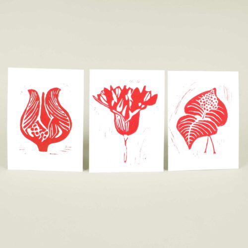 Greeting cards, red selection, Linocut by Anne Rosenberg, RosenbergCph