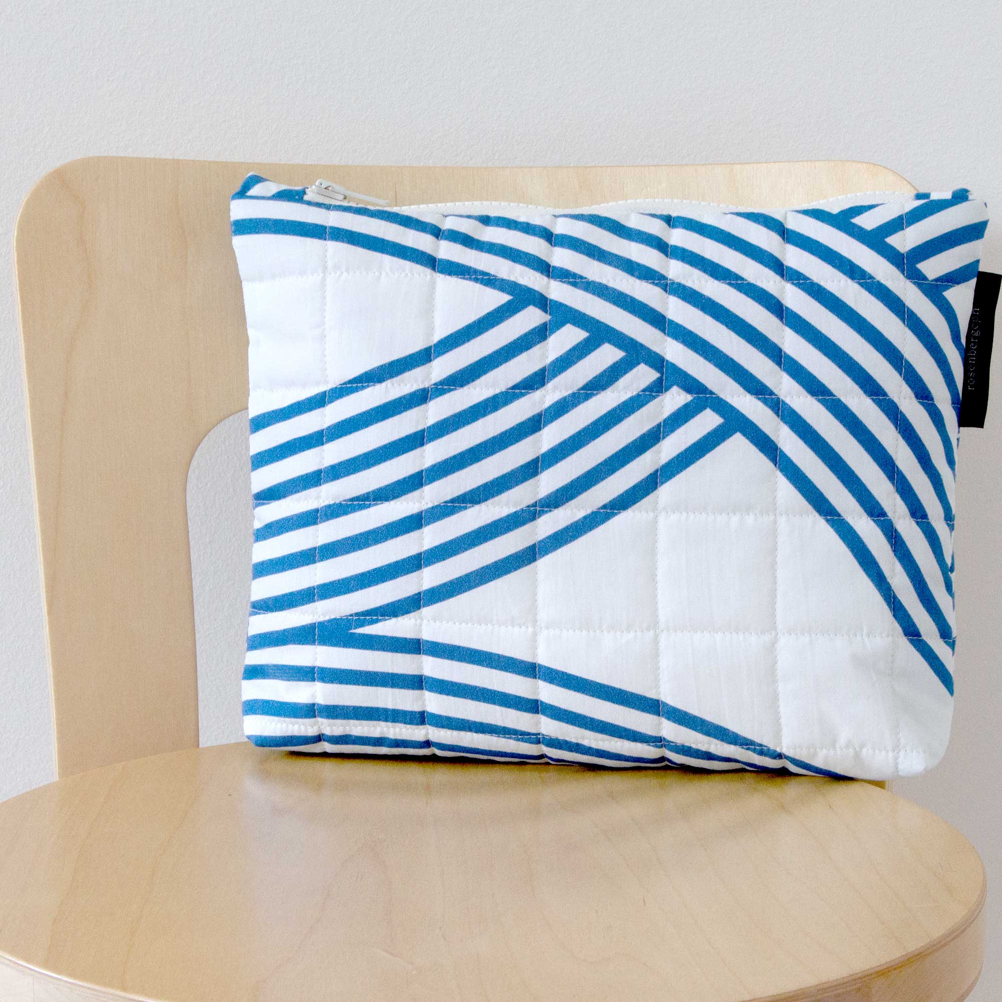 Ocean blue quilted purse, organic cotton, design by Anne Rosenberg, RosenbergCph