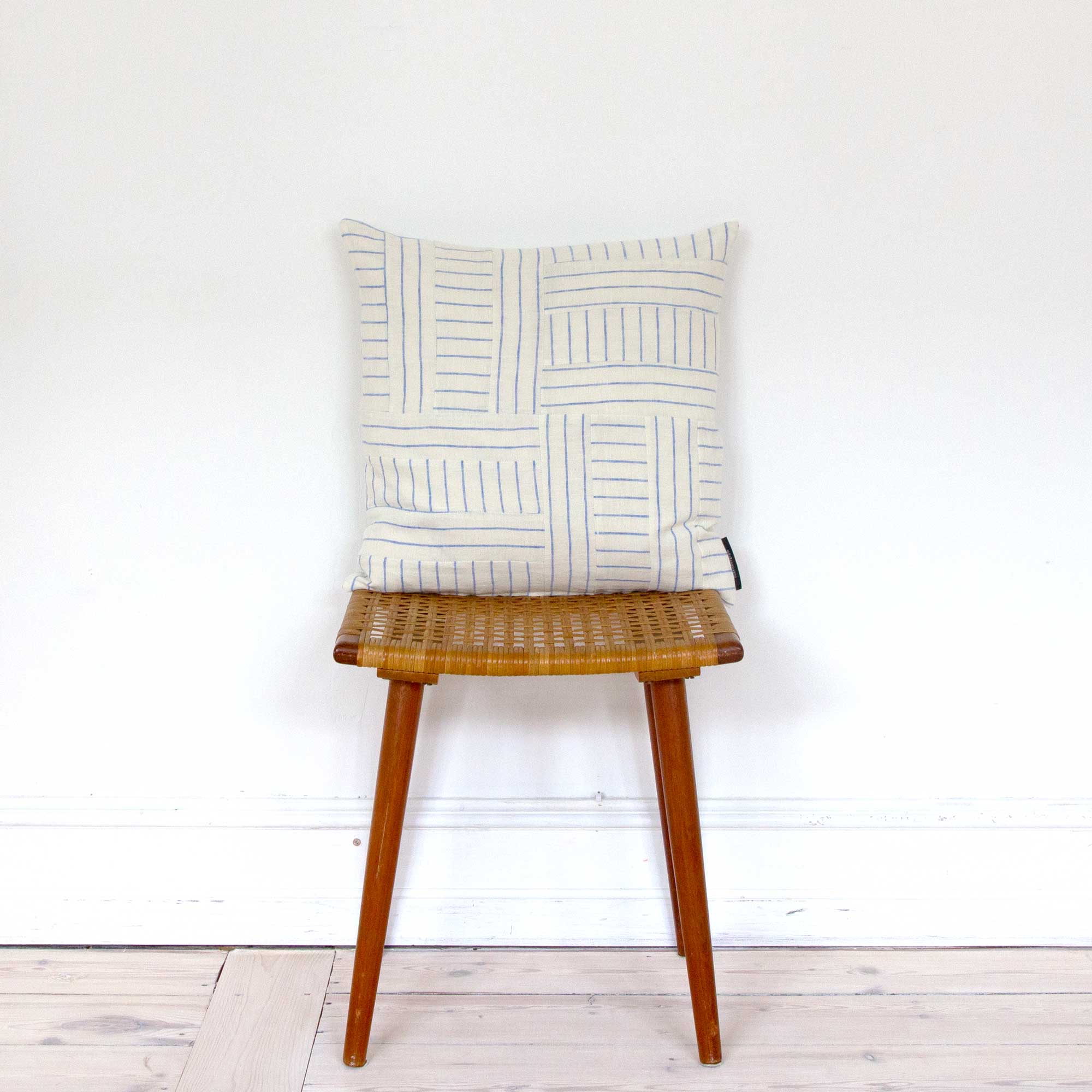 Stripe blue linen patchwork cushion cover, design Anne Rosenberg