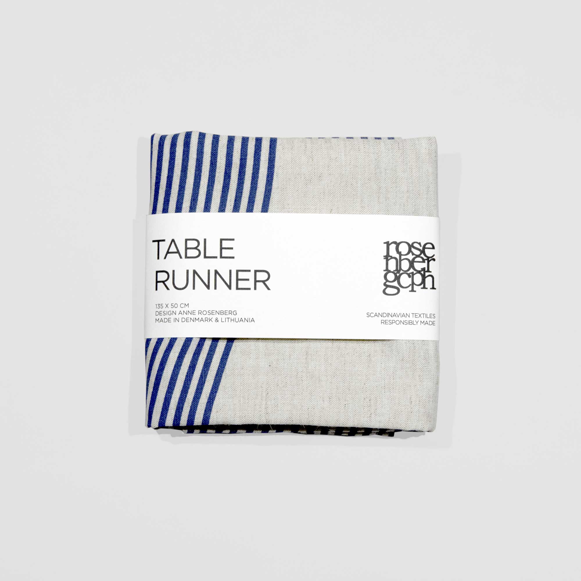 Table runner, River blue, linen/polyester, design by Anne Rosenberg, RosenbergCph