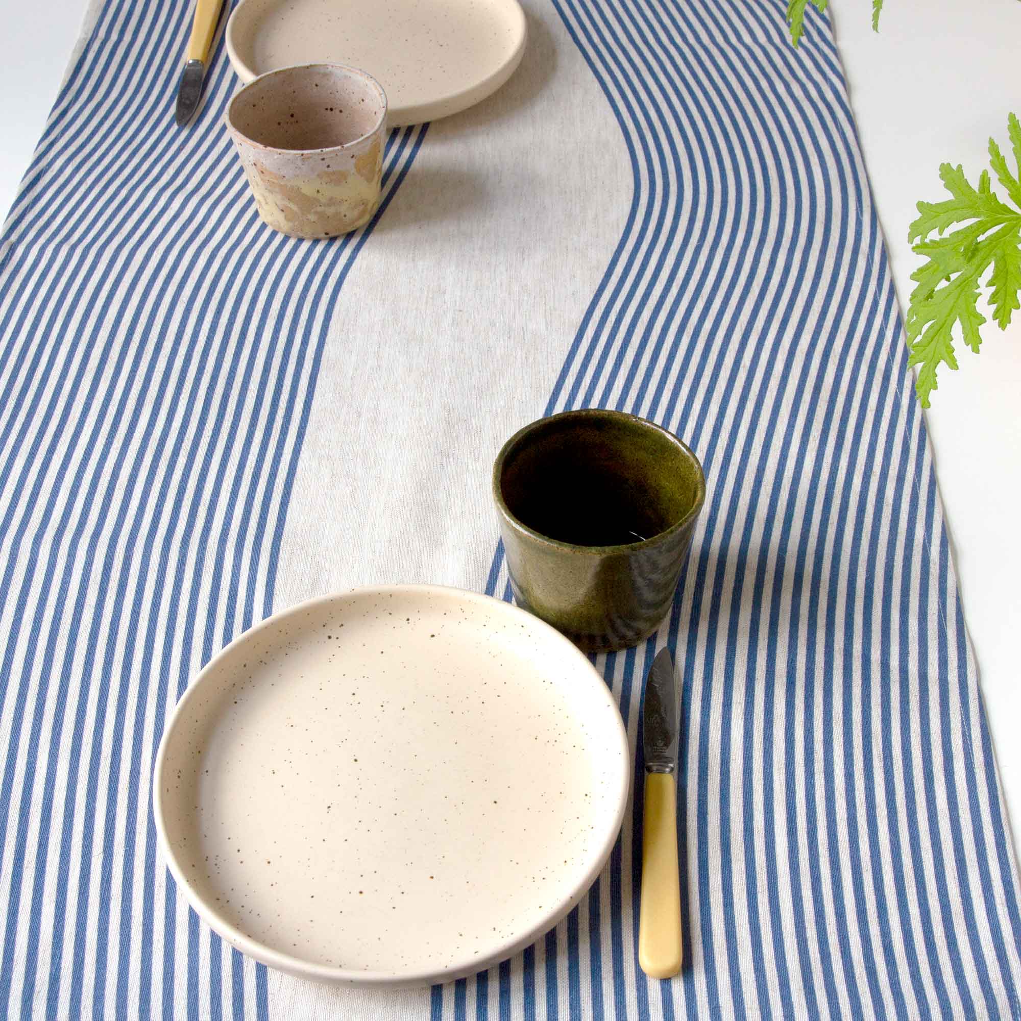 Table runner, River blue, linen/polyester, design by Anne Rosenberg, RosenbergCph
