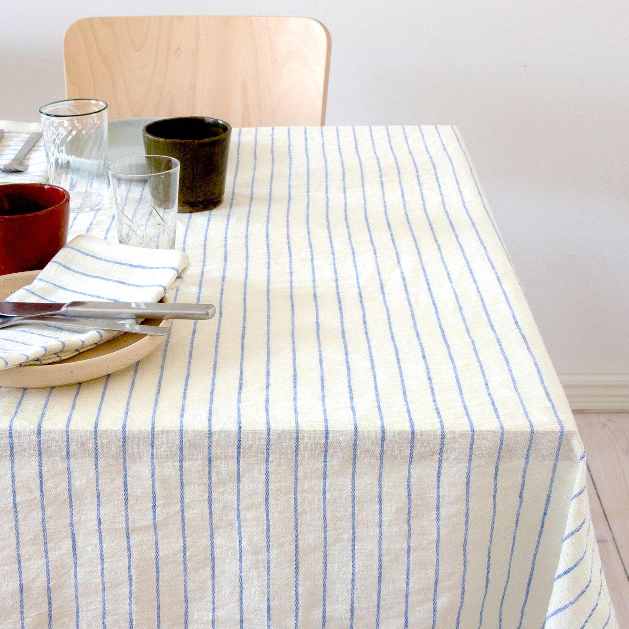 Table cloth, pure linen, Stripe blue, design by Anne Rosenberg, RosenbergCph