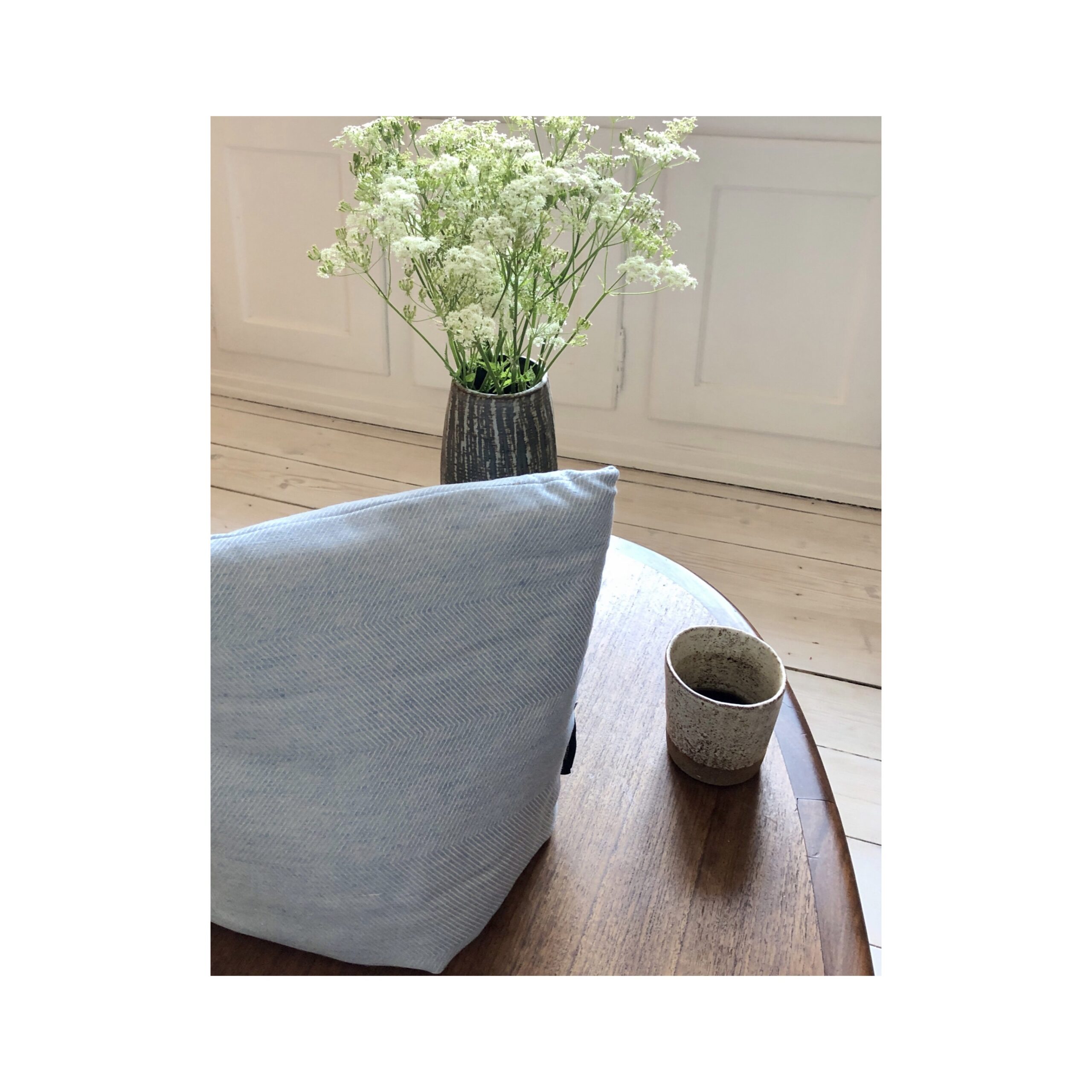 Tea cosy, hør/bomuld, himmelblå, Design Anne RosenbergCph