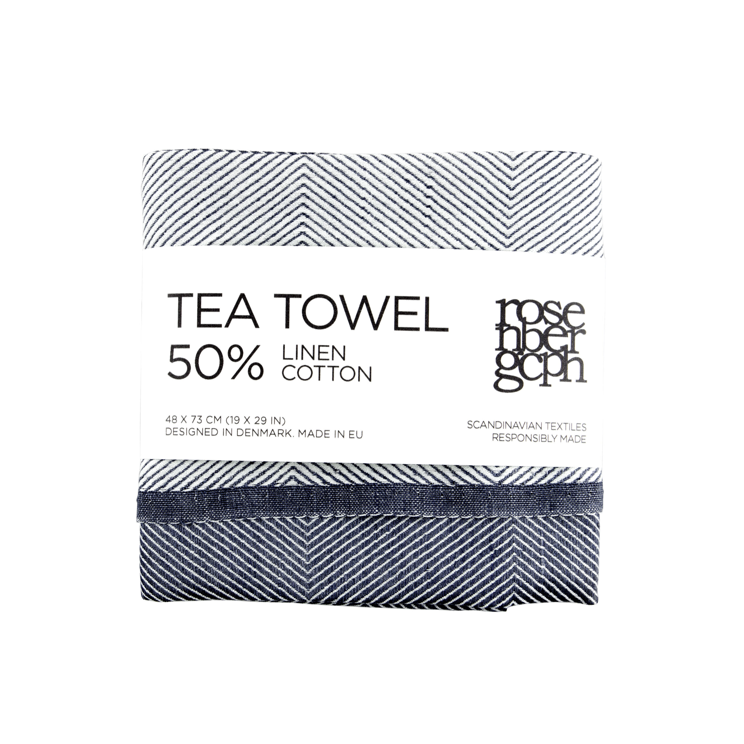 Tea towel, indigo, linen/cotton, design by Anne Rosenberg, RosenbergCph