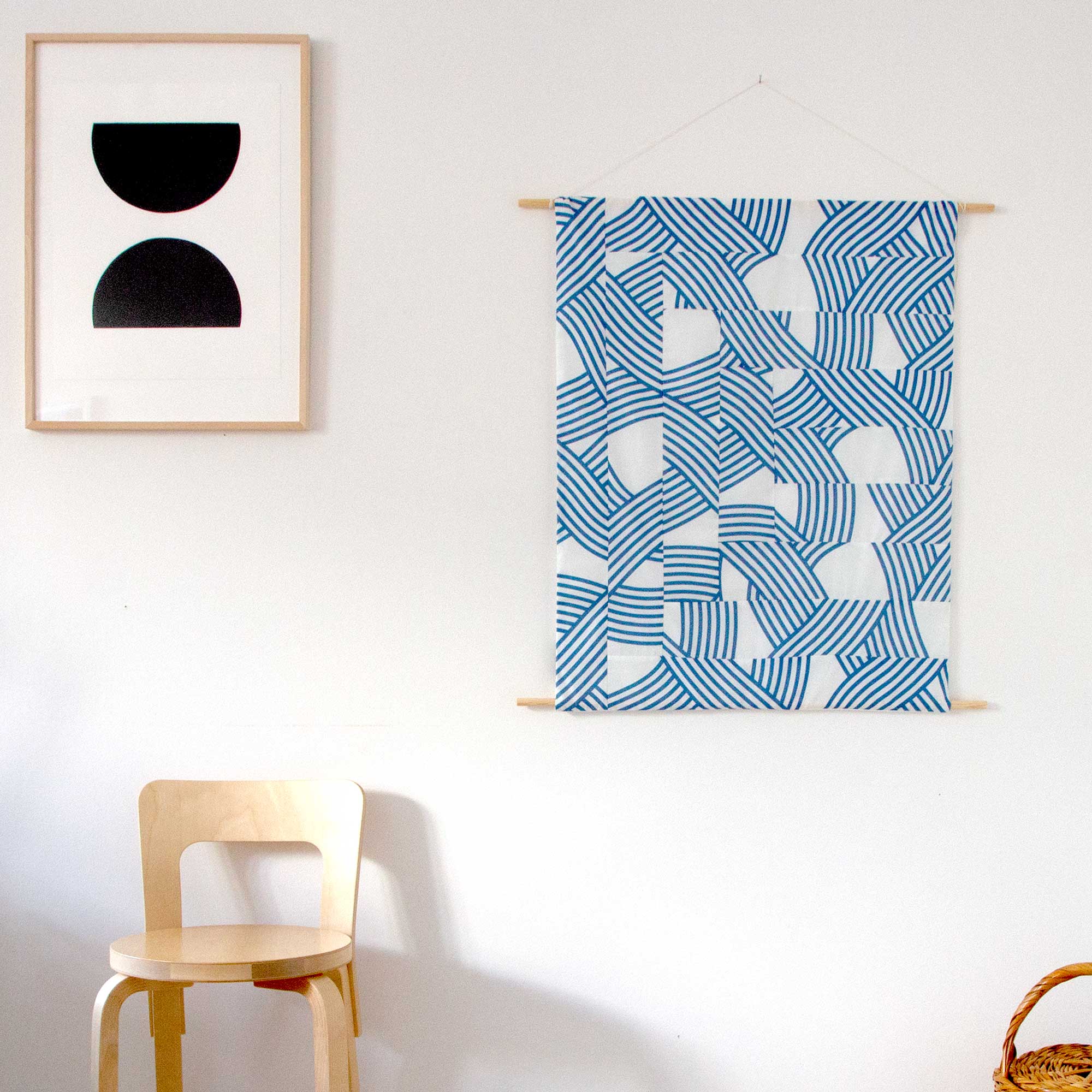 Ocean blue wall hanging, organic cotton, design by Anne Rosenberg, RosenbergCph